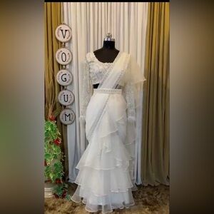Beautiful white Lehenga sari with belt